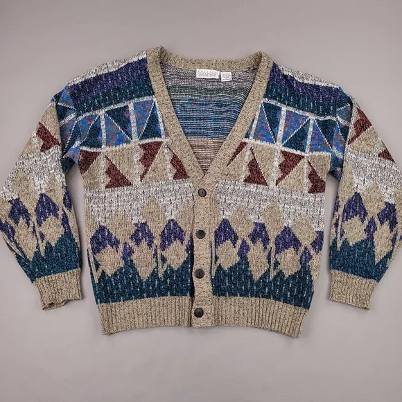 Vintage Sweater Graphix Sweater Mens Large Multicolor Cardigan Aztec Knit 90s